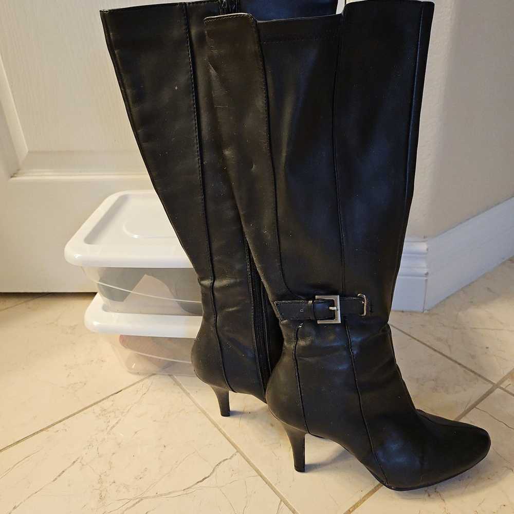 Boots Ladies stiletto heel wide shaft black buckl… - image 10