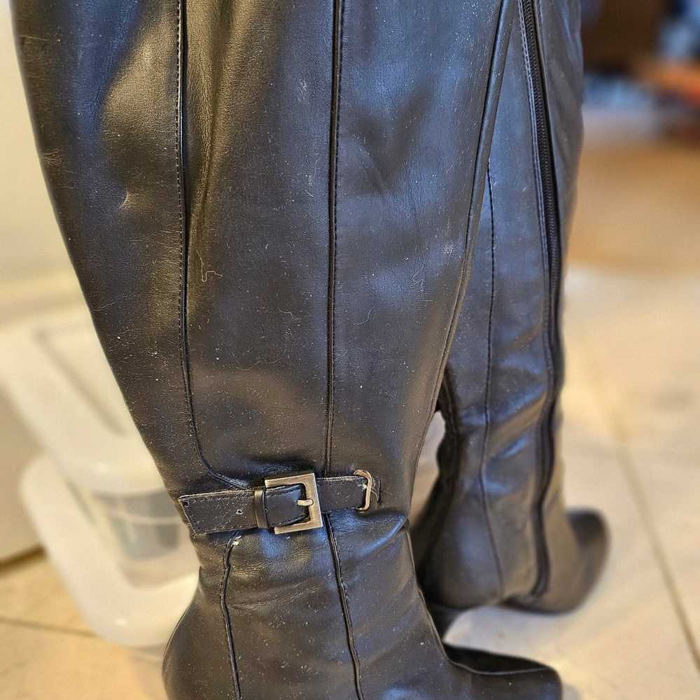 Boots Ladies stiletto heel wide shaft black buckl… - image 4