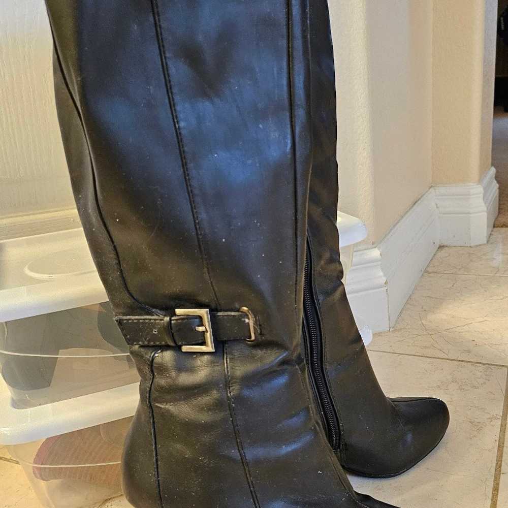 Boots Ladies stiletto heel wide shaft black buckl… - image 8
