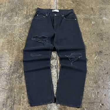 Vtg Culture Jeans 34x32 Baggy Fit Y2K Skater Wide Leg Embroidered Pocket  Black
