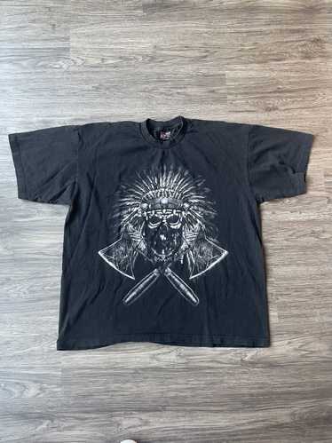 Vintage Y2K Skull Warrior T Shirt With Tomahawks - image 1