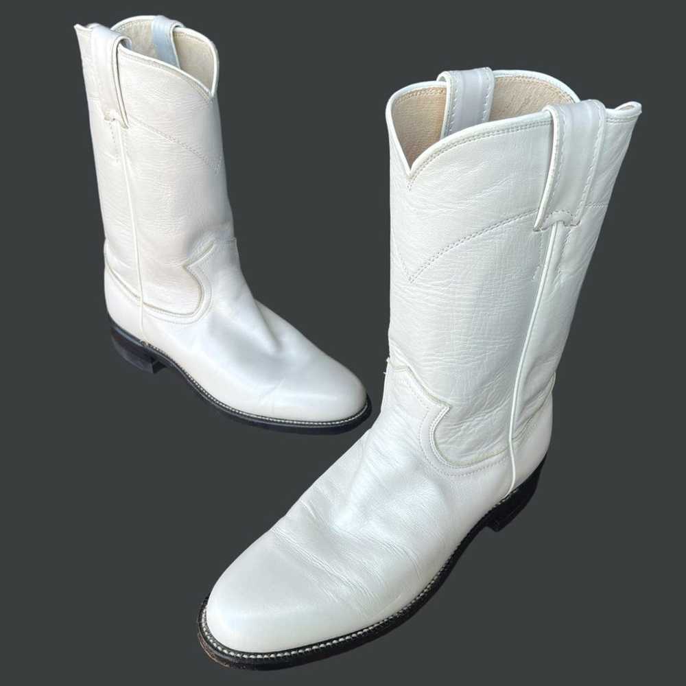 VTG 80S JUSTIN WHITE LEATHER COWGIRL BOOTS - image 1