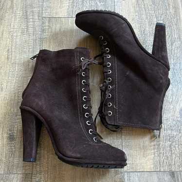 All Saints Grimsby Suede Brown Heeled Boots
