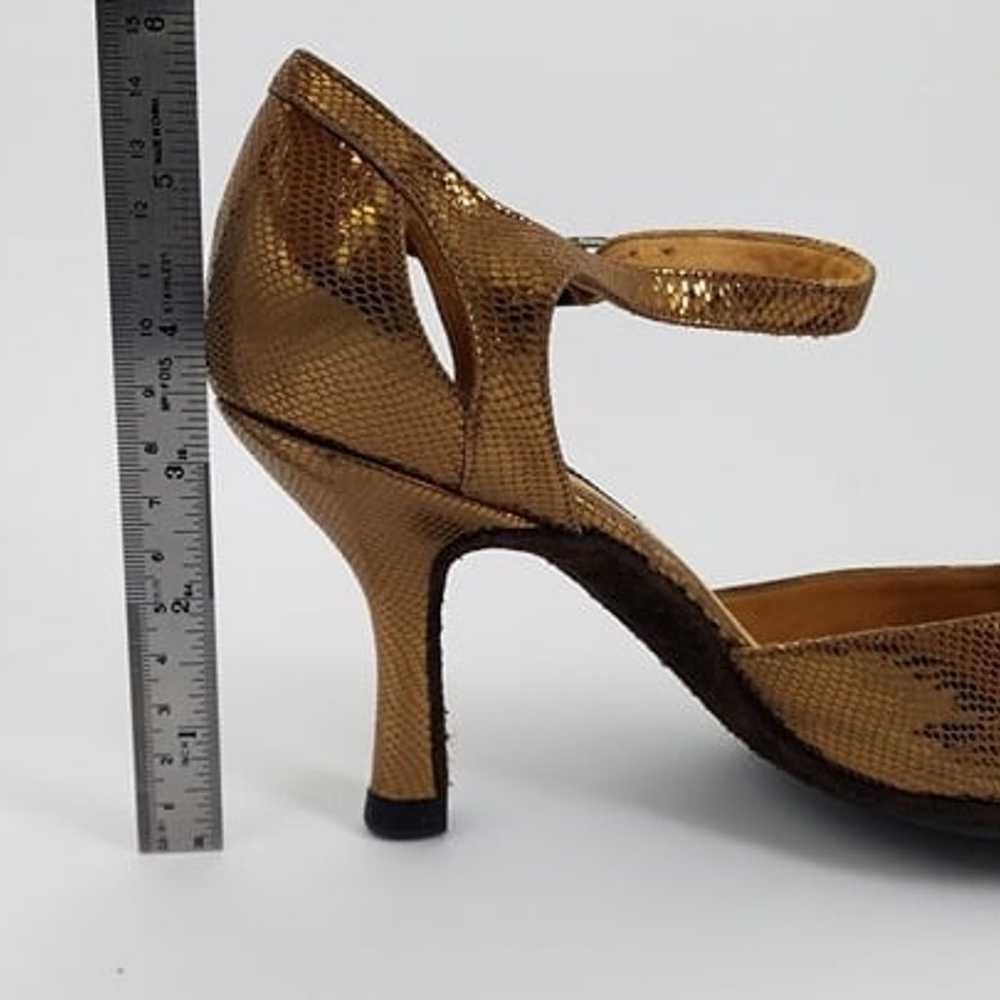 Arika Nerguiz 7.5/8 ankle strap gold leather danc… - image 10