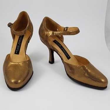 Arika Nerguiz 7.5/8 ankle strap gold leather danc… - image 1