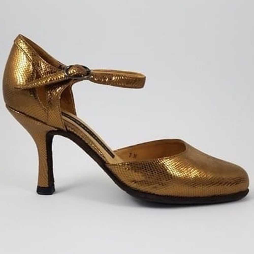 Arika Nerguiz 7.5/8 ankle strap gold leather danc… - image 4