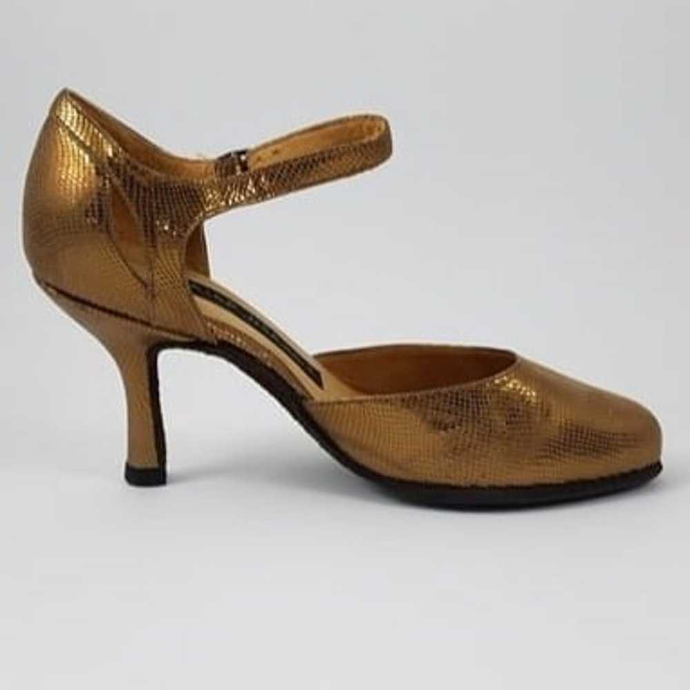 Arika Nerguiz 7.5/8 ankle strap gold leather danc… - image 6