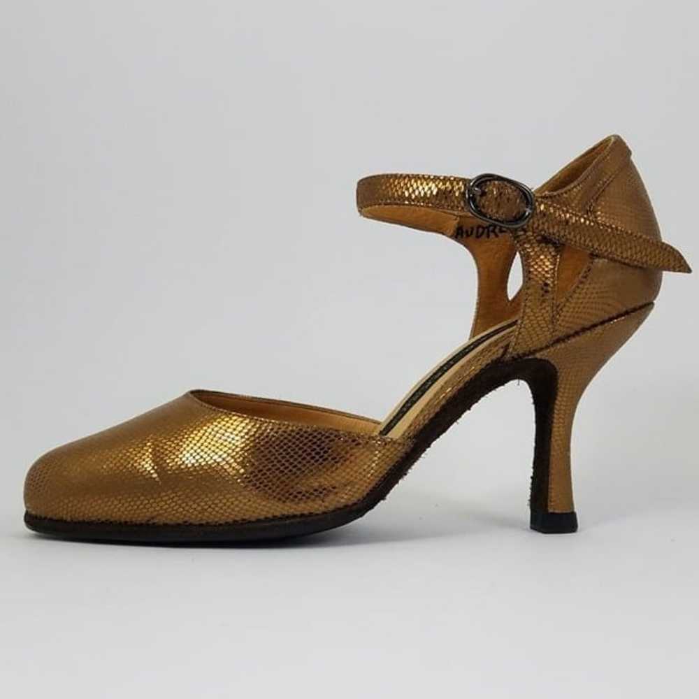 Arika Nerguiz 7.5/8 ankle strap gold leather danc… - image 7