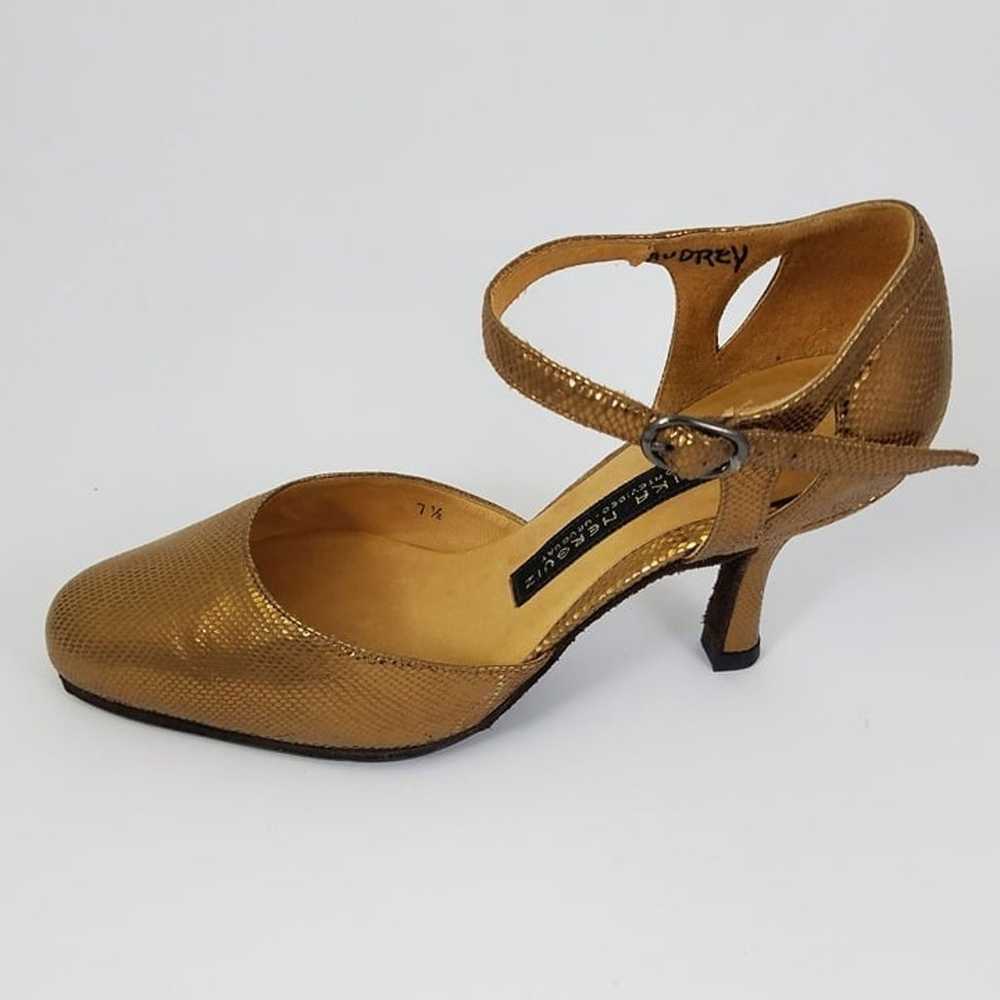 Arika Nerguiz 7.5/8 ankle strap gold leather danc… - image 8
