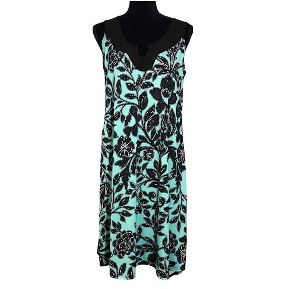 Ellen Parker Sleeveless Midi Dress in Teal & Blac… - image 1