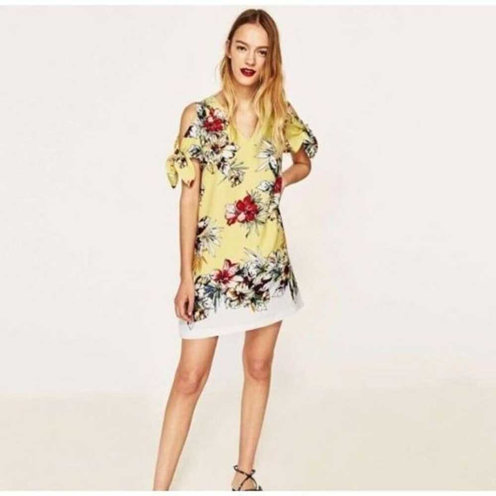 Zara Basic Floral Cold Shoulder A-Line Dress Size… - image 5