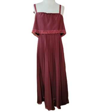 Vintage Maroon Pleated Midi Dress Size 14 - image 1