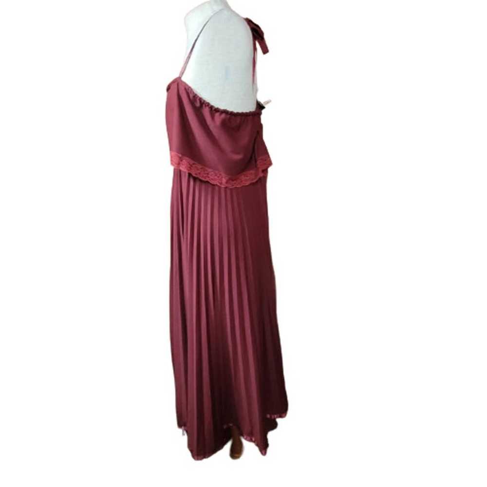 Vintage Maroon Pleated Midi Dress Size 14 - image 2