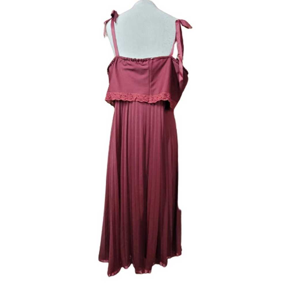 Vintage Maroon Pleated Midi Dress Size 14 - image 3