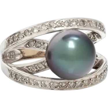 Vintage Gray Pearl Diamond Ring - image 1
