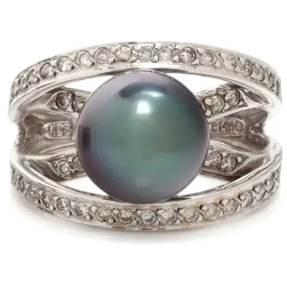 Vintage Gray Pearl Diamond Ring - image 2