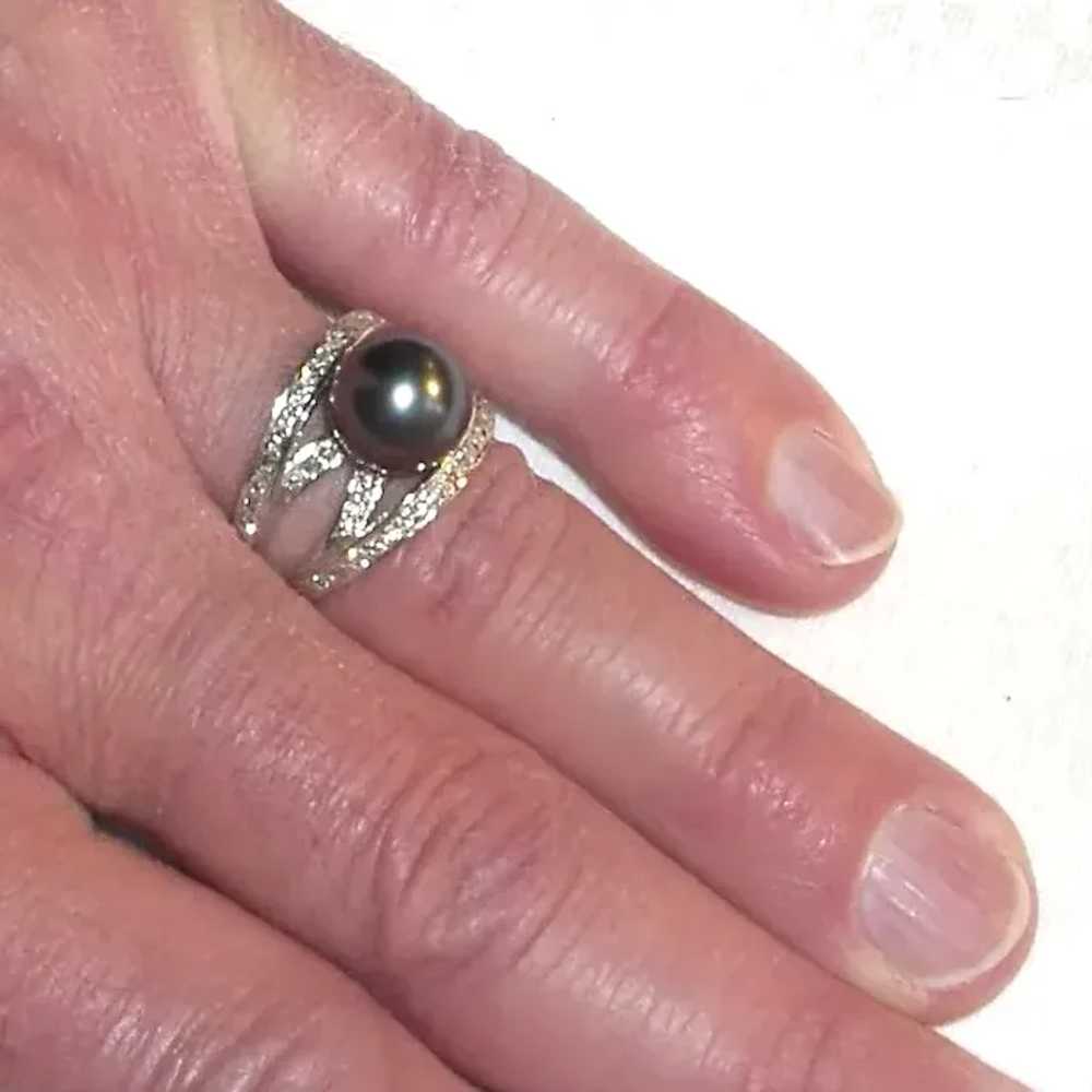 Vintage Gray Pearl Diamond Ring - image 4