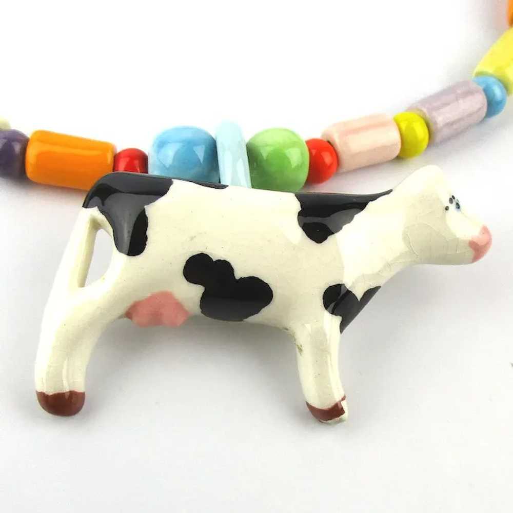 Vintage Parrot Pearls Ceramic COW Bead Necklace - image 3