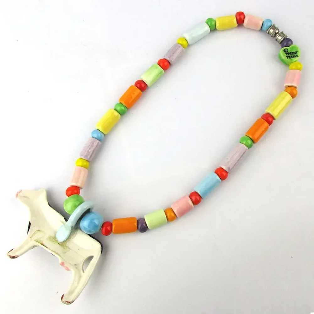 Vintage Parrot Pearls Ceramic COW Bead Necklace - image 4