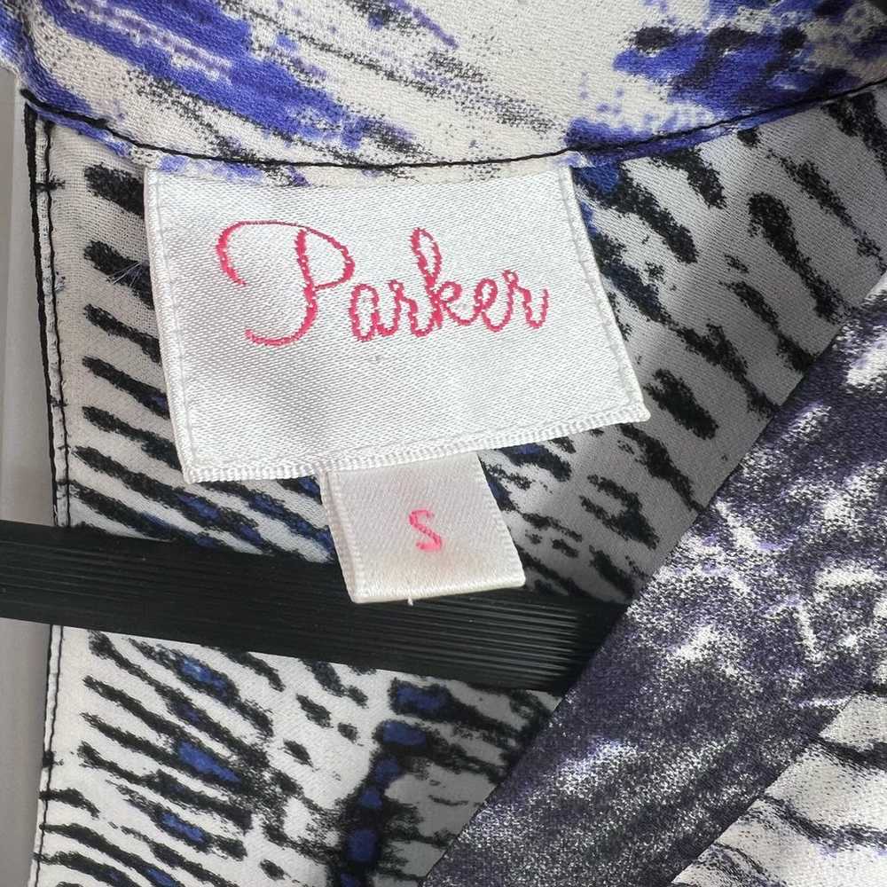 Parker Silk Dress Blue Black White Pattern Size S… - image 7