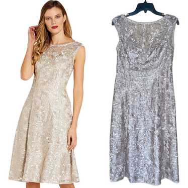Adrianna Papell Champaign Beige Lace Sequin Dress… - image 1