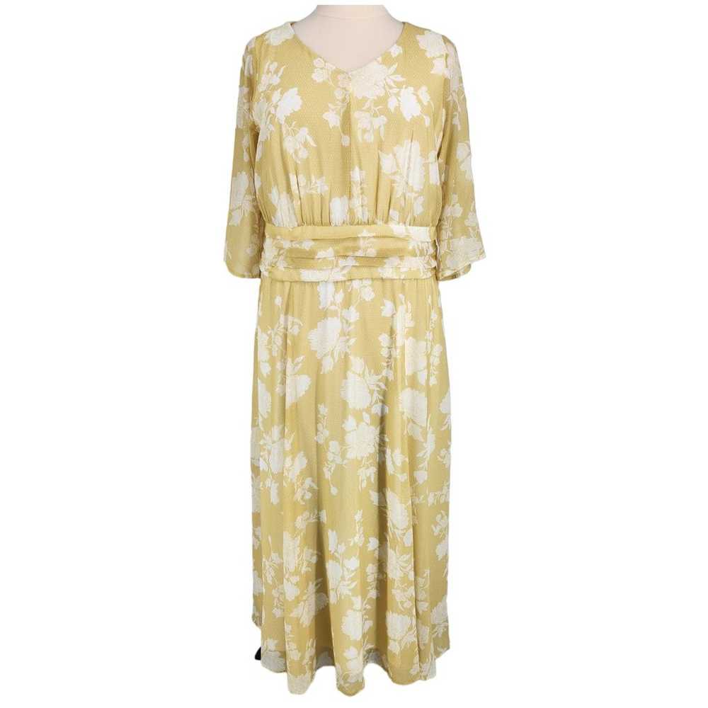 eShakti Yellow Floral Midi Dress Plus Size 2X 20W - image 1