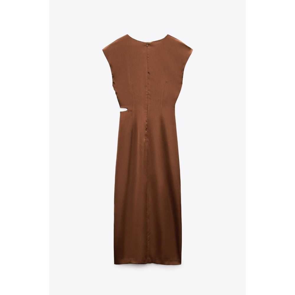 Zara Women Dress Midi Satin Cut Out Detail Brown … - image 2