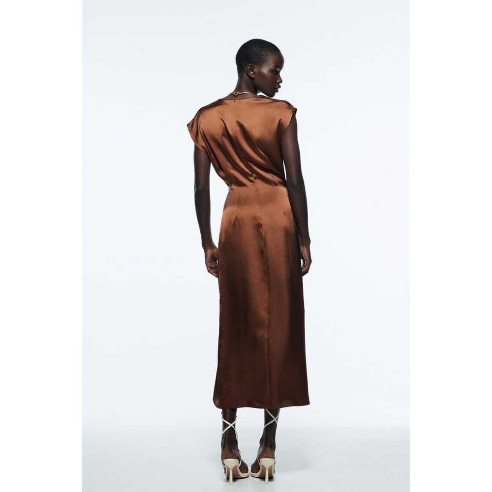 Zara Women Dress Midi Satin Cut Out Detail Brown … - image 4