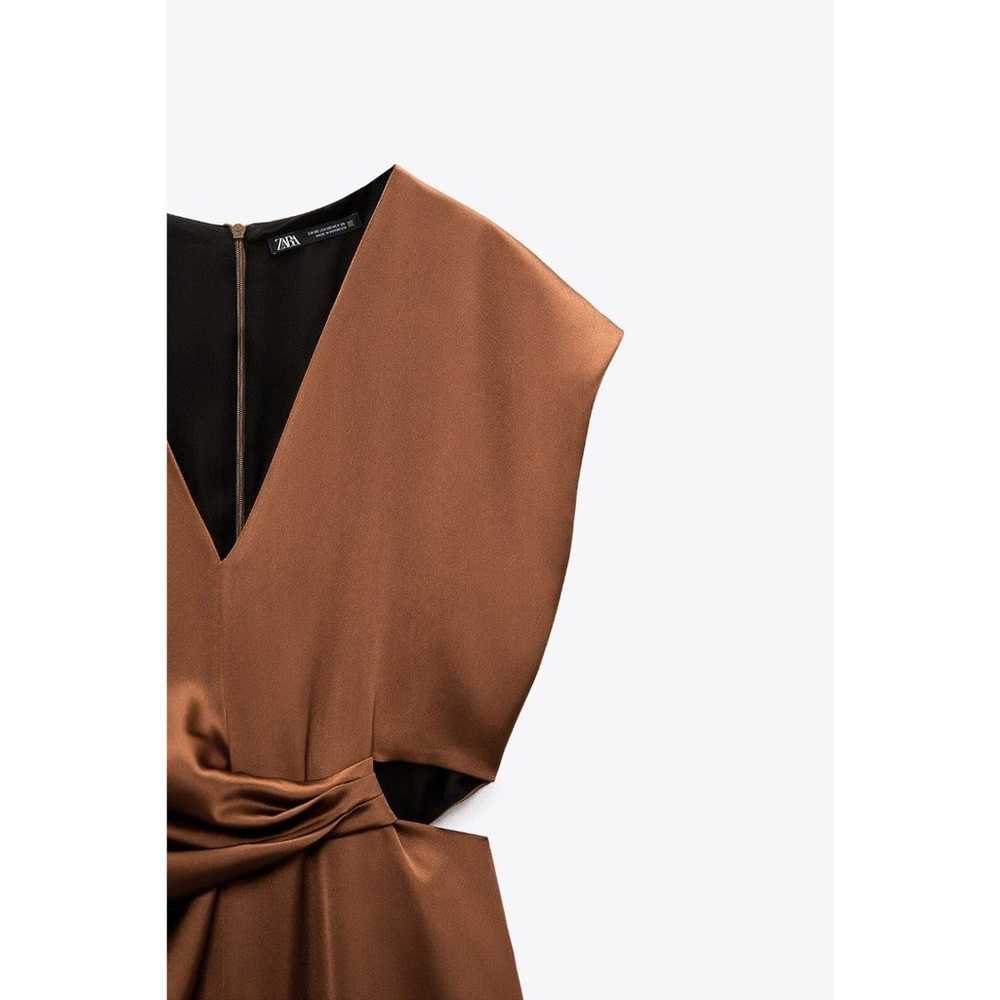 Zara Women Dress Midi Satin Cut Out Detail Brown … - image 5