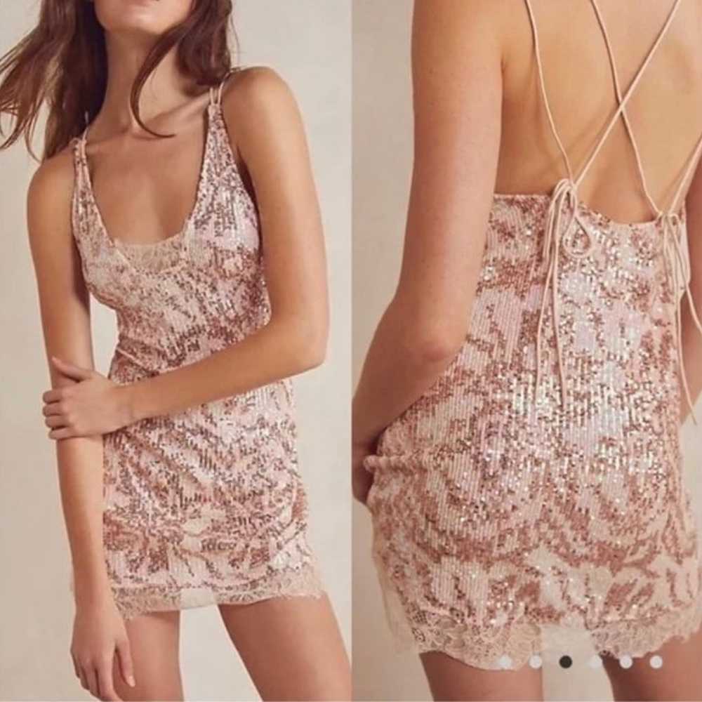 Free People Rise and Sun Sequin Mini Dress with L… - image 1
