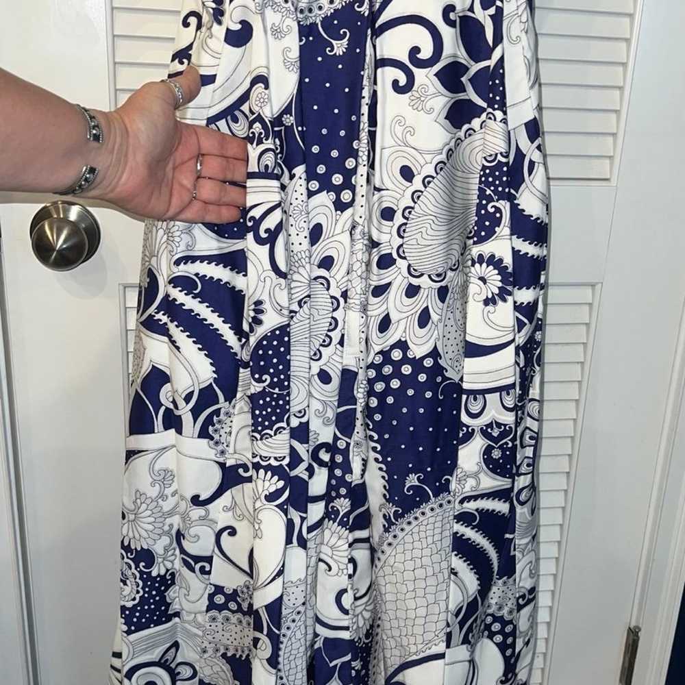 Vintage Hawaiian Kimono Dress Mermaid Maxi Blue W… - image 7