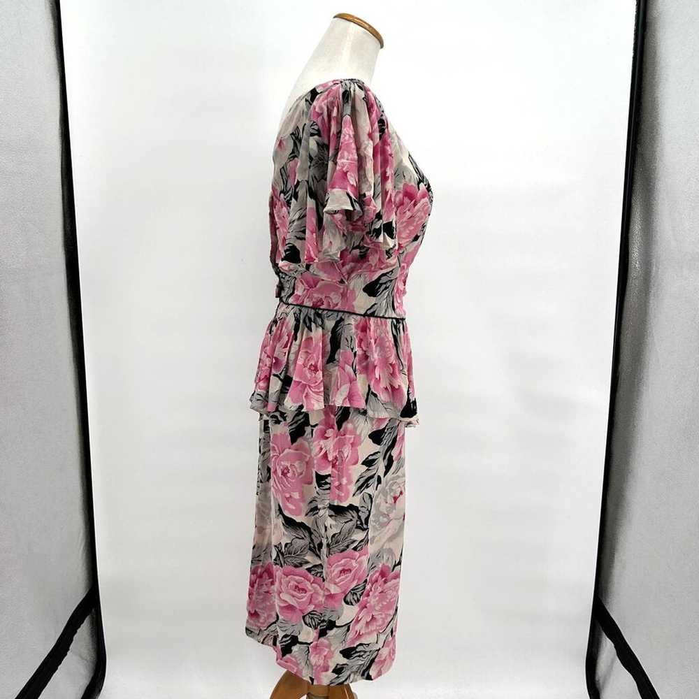 Vintage Floral Peplum Wiggle Dress Small 1980s Ba… - image 2