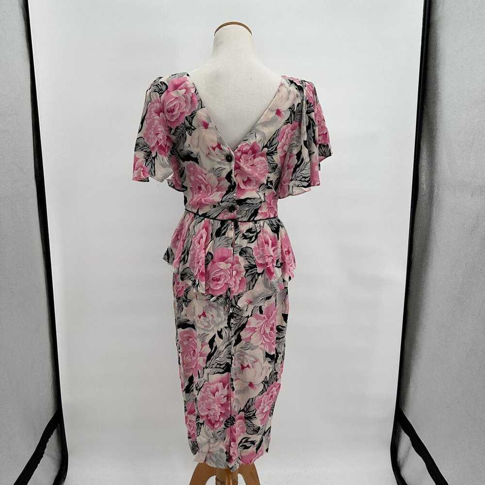 Vintage Floral Peplum Wiggle Dress Small 1980s Ba… - image 3