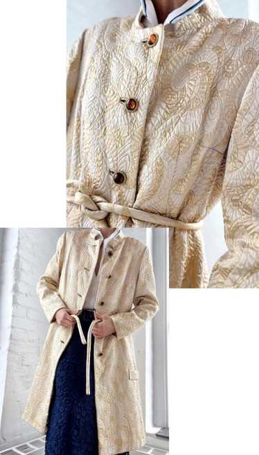 60s gold brocade belted trench - image 1