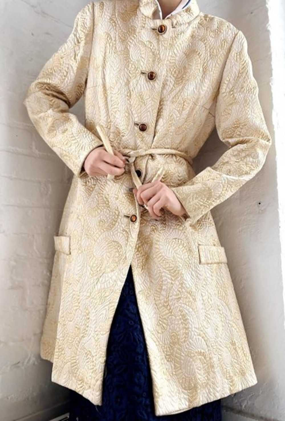 60s gold brocade belted trench - image 3