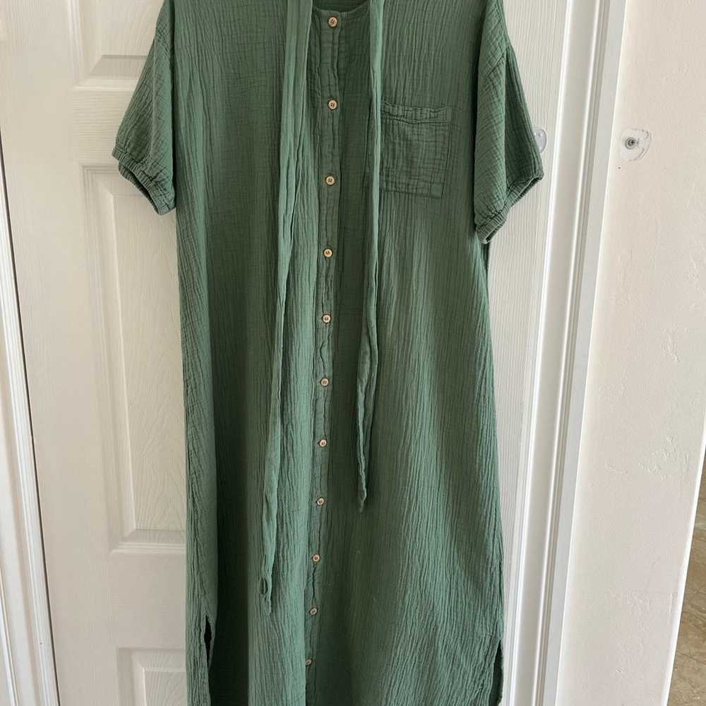 Sister Katie Organic Cotton Midi Dress in Pine Gr… - image 1