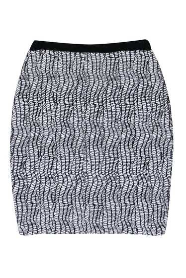 Reiss - White & Black Print Stretch Knit Skirt Sz 