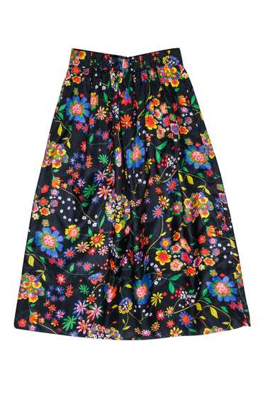 Tibi - Navy & Multi Color Printed Tech Floral Skir