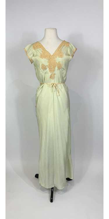 1930s - 1940s Pistacchio Green Lace Maxi Slip Dres