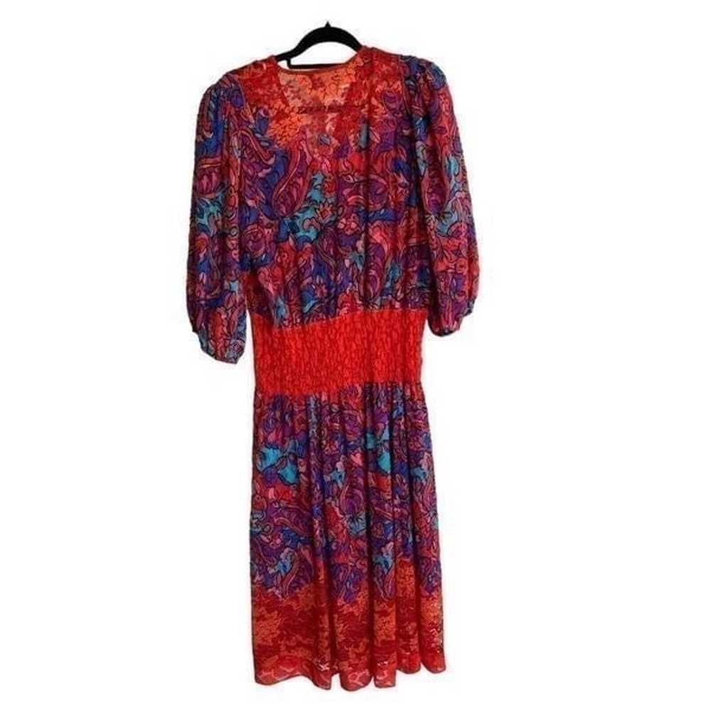 Vtg Diane Fres Dress Red Lace multicolor Boho Flo… - image 2