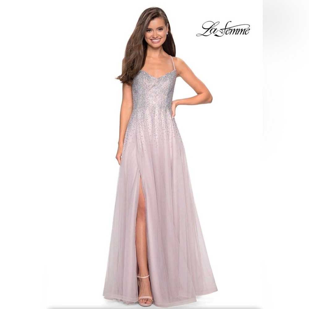 La Femme 27750 Mauve Dress Diamond Embellished Fo… - image 4