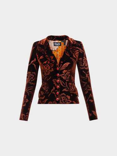 Dolce & Gabbana 2000s Brown Velour Floral Printed… - image 1