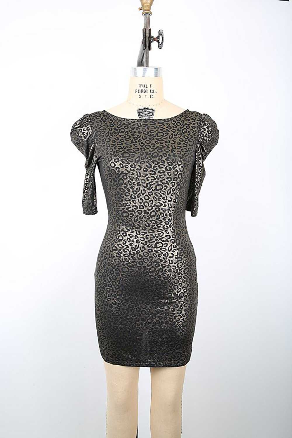 Y2K Gold Metallic Leopard Print Mini Dress Select… - image 1