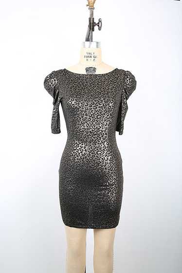 Y2K Gold Metallic Leopard Print Mini Dress Select… - image 1