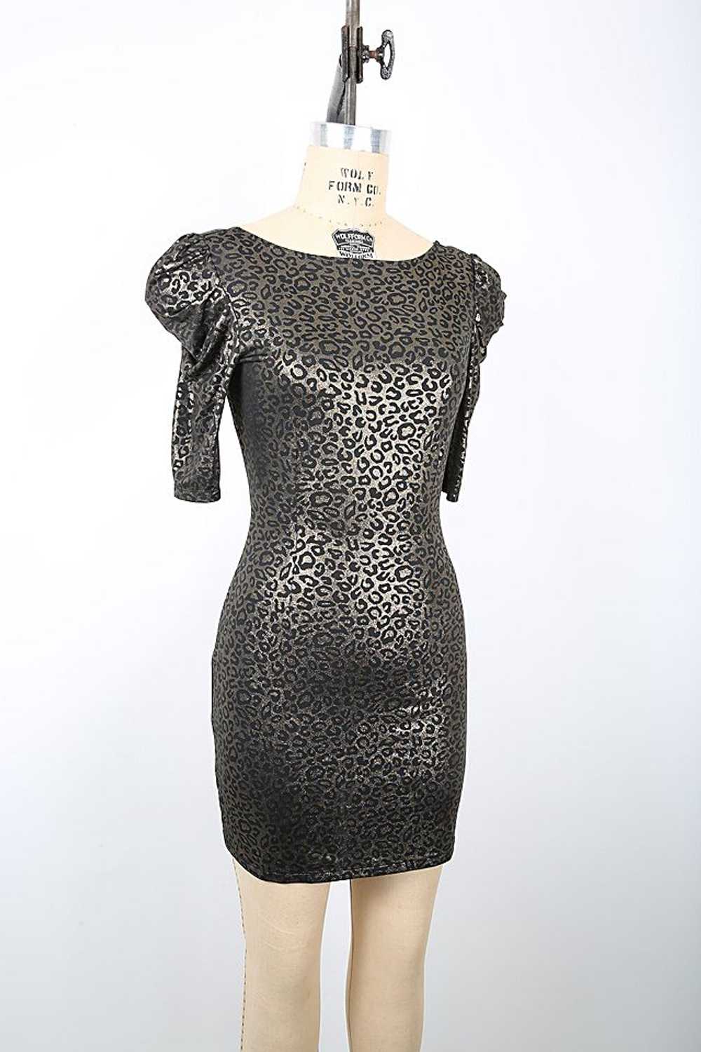 Y2K Gold Metallic Leopard Print Mini Dress Select… - image 2