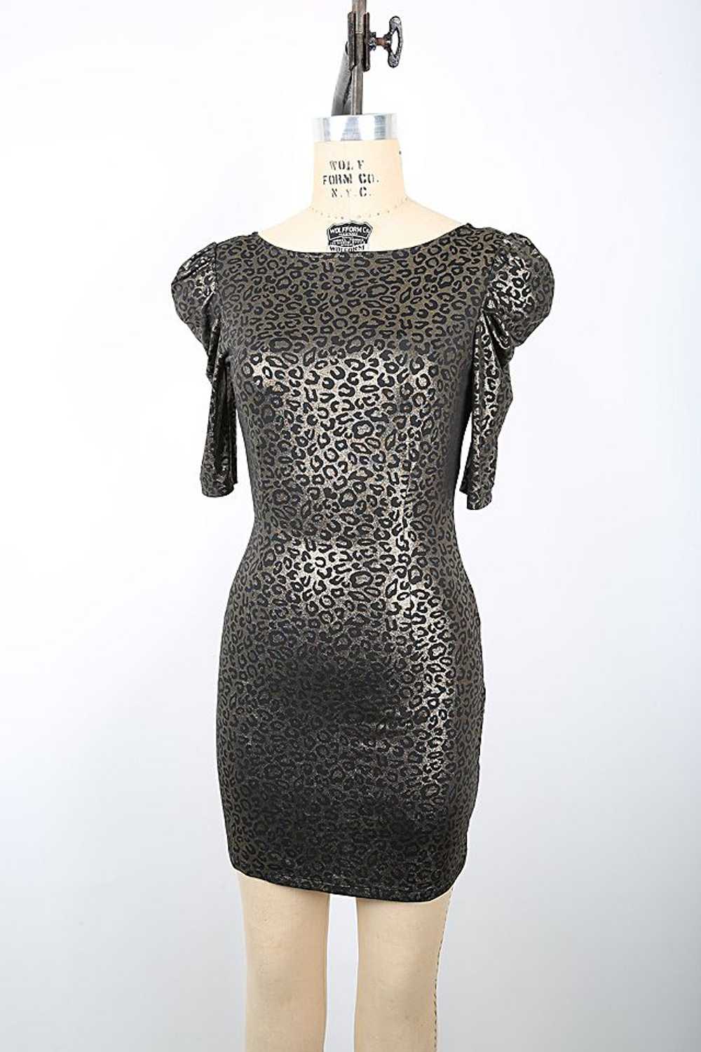 Y2K Gold Metallic Leopard Print Mini Dress Select… - image 4