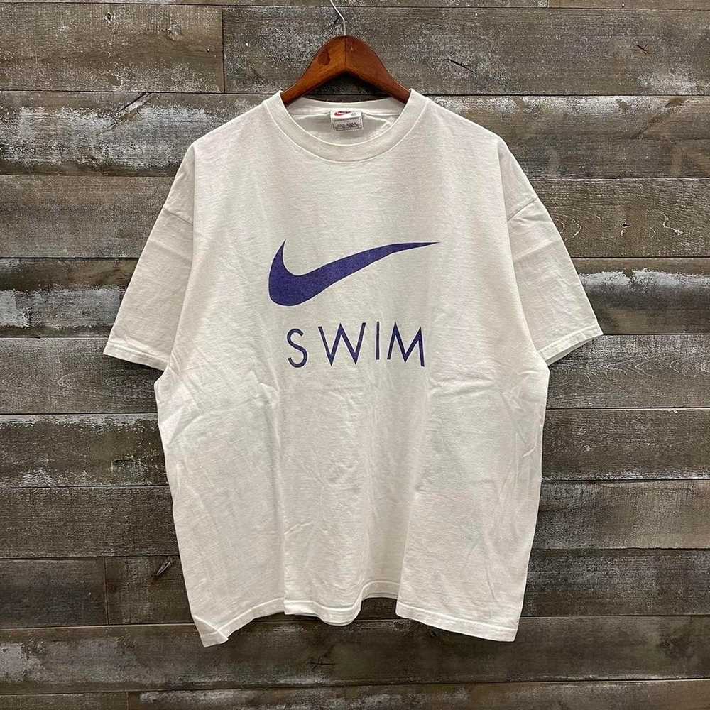 Vintage 1990s Nike Swim Purple Swoosh White Boxy … - image 2