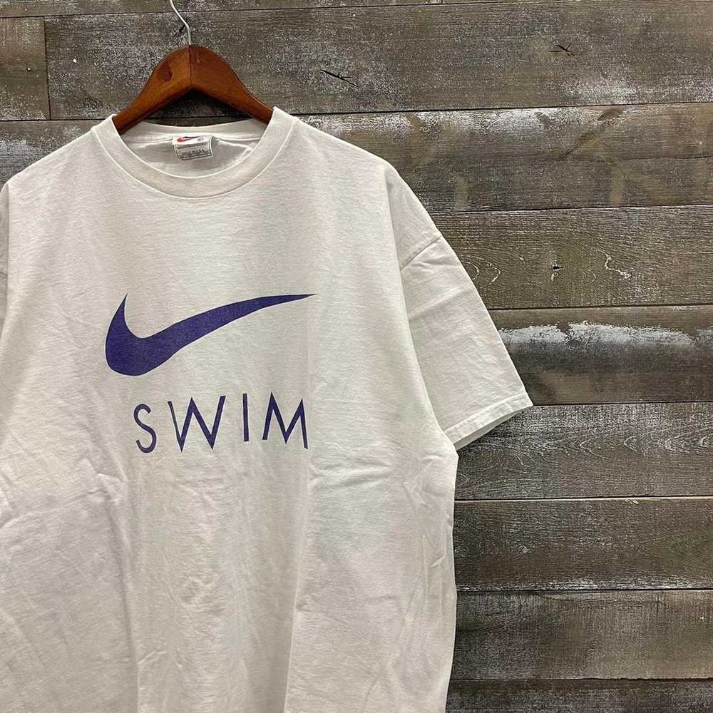 Vintage 1990s Nike Swim Purple Swoosh White Boxy … - image 3
