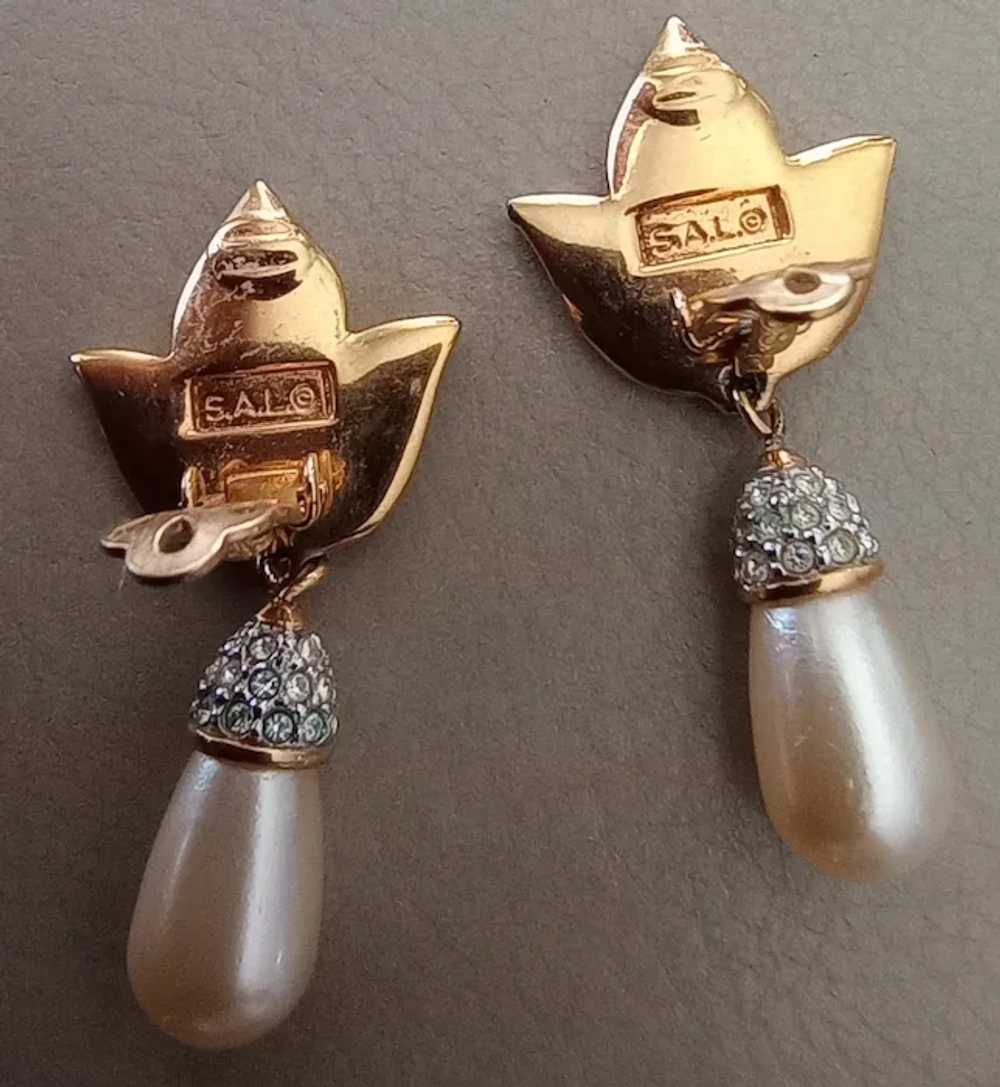 Vintage Swarovski crystal faux pearl drop earrings - image 3