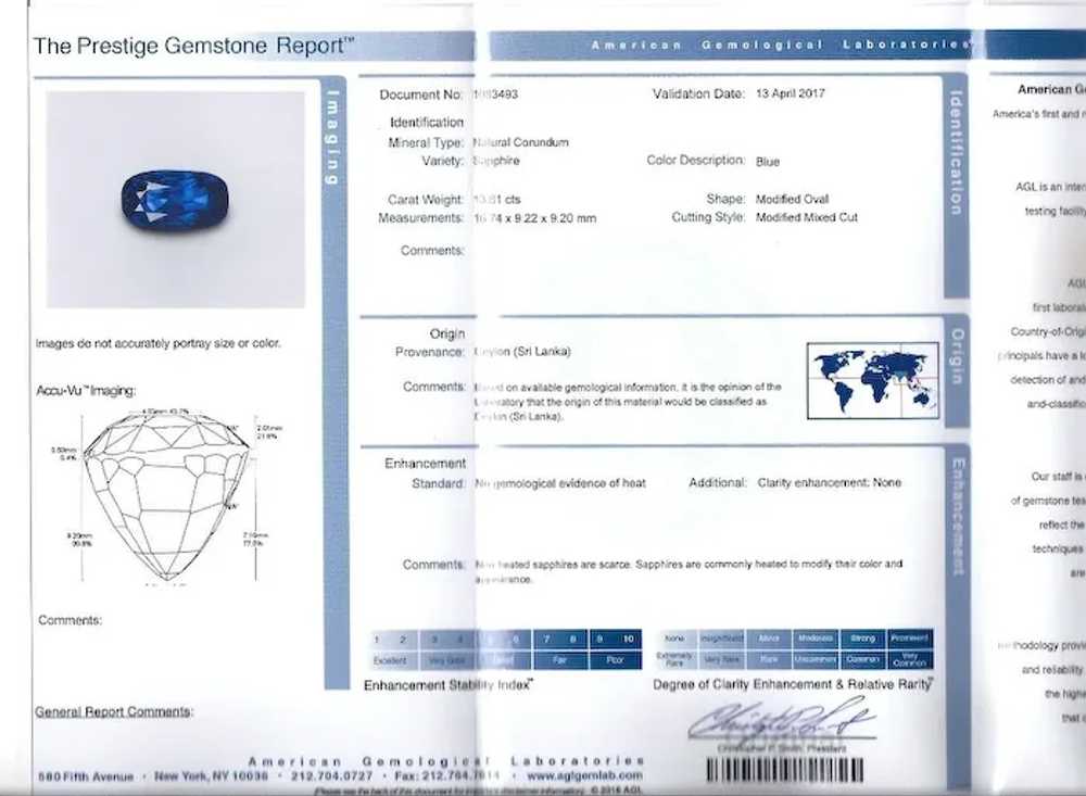 AGL Certified 13.81 Carat Ceylon No Heat Blue Sap… - image 6